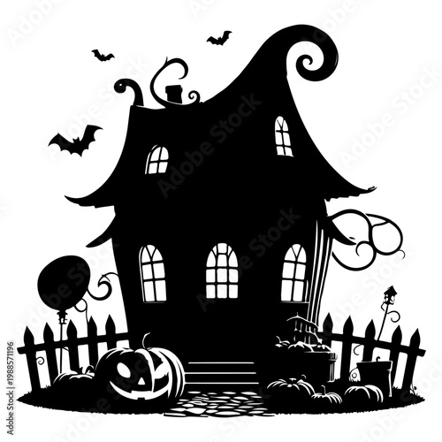 halloween house with pumpkin vector
