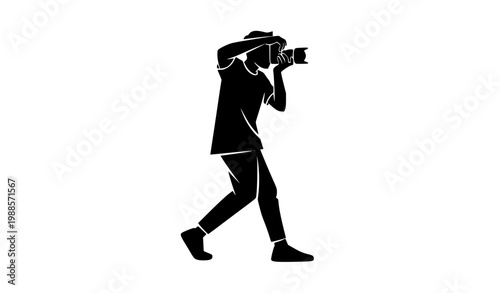 Dynamic content creator photographer silhouette taking picture modern flat vector isolated on white