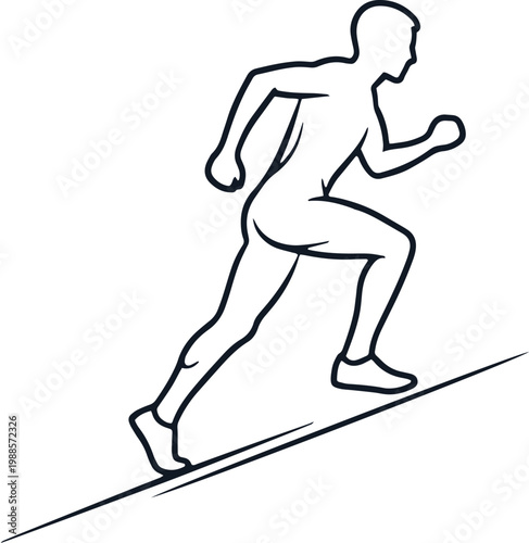 Runner silhouette in motion climbing uphill on diagonal line.