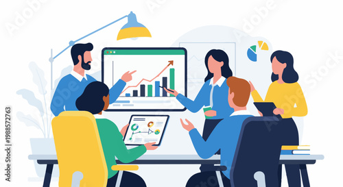 Diverse professionals analyzing charts on screens during a meeting