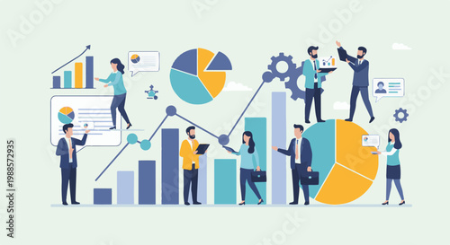 Business team analyzing growth charts and pie diagrams for strategic planning