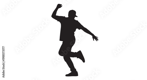 Silhouette of a person dancing with arms raised in energetic motion