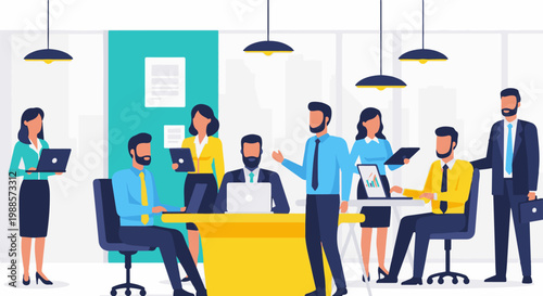 Diverse professionals collaborate in a modern office setting (1)