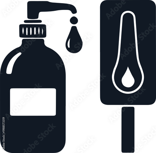 Liquid soap dispenser bottle and wall mount dispenser icon.