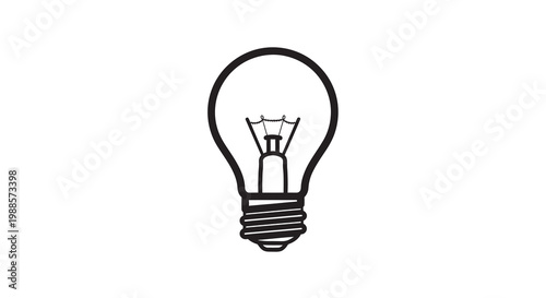 Simple black and white line drawing of a classic light bulb