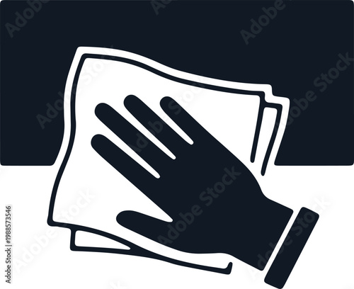 Hand cleaning surface with wipe cloth icon.