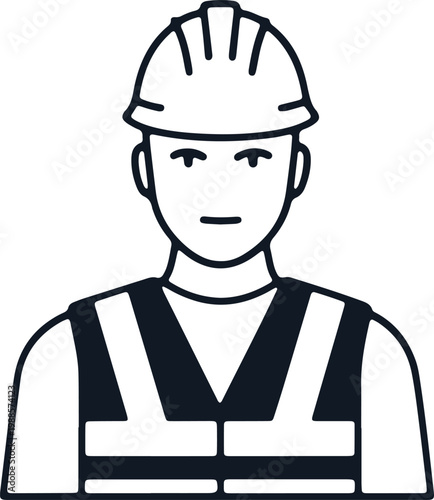 Construction worker with hard hat and vest symbol on transparent background.