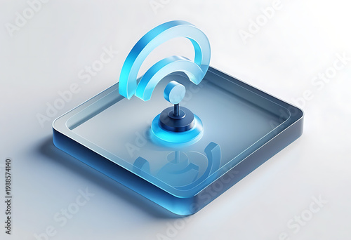 Glowing blue wi-fi symbol on a smartphone screen, with a joystick-like protrusion