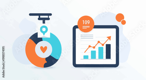 Graphic representation of data analysis, showing growth charts and segmented circles