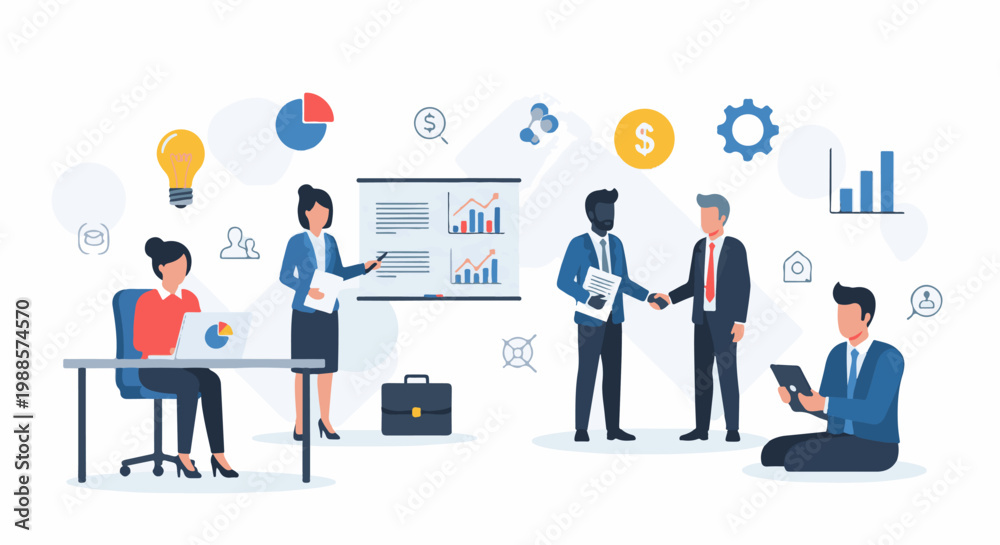 Fototapeta premium Business professionals collaborate, presenting data, ideas, and making deals