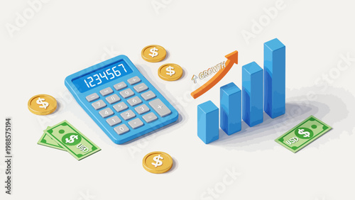 Financial growth chart with calculator and money