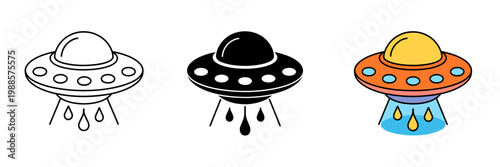 Colorful flying saucer UFO illustrations with transparent background for creative projects