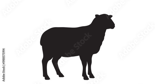 A black silhouette of a sheep standing in profile against white
