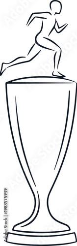Runner on trophy cup isolated on transparent background vector illustration.