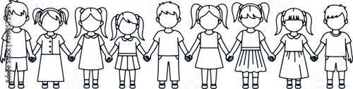 Children holding hands in a circle isolated on transparent background vector illustration.