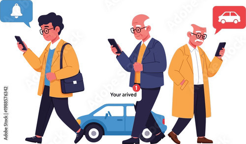 Commuters utilize ride hailing mobile applications for efficient urban travel.