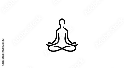 A person meditating in a simple line drawing.