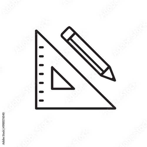 Technical drawing tools icon with triangle ruler and pencil