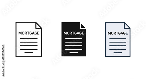 Mortgage documents icons in black, white and gray