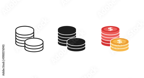 Colorful coin stacks with dollar signs, financial concept