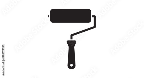 Simple black silhouette of a paint roller and handle isolated on white