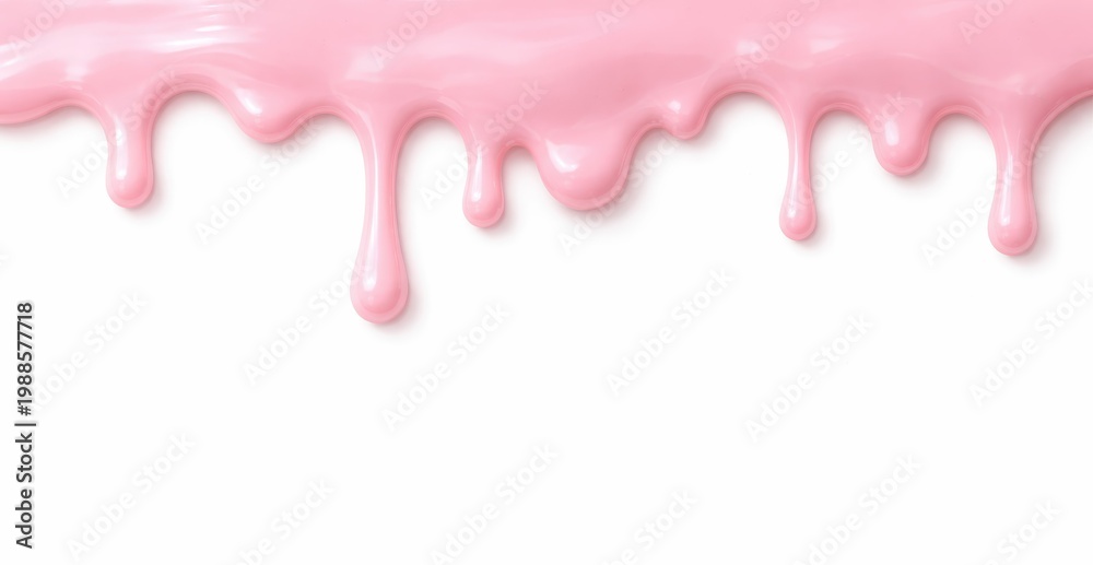 Fototapeta premium Pink liquid dripping down white surface with glossy finish and realistic thick fluid texture.