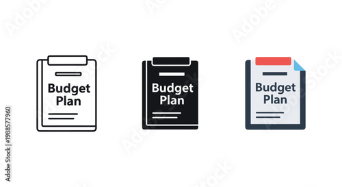 Budget plan icons, financial documents, money management