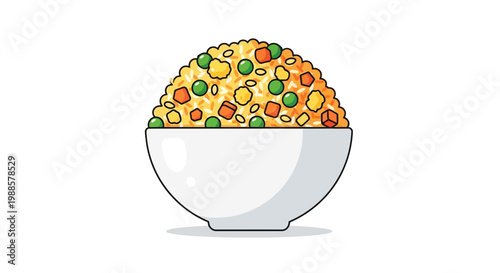Colorful Fried Rice Bowl with Peas and Carrots - Illustration