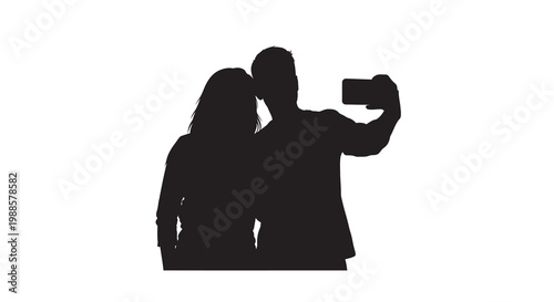 Couple taking a selfie in silhouette against a white background