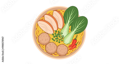 Delicious Chicken Ramen Bowl with Bok Choy and Chili Pepper