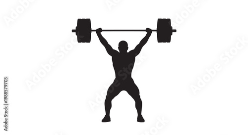 Silhouette of a weightlifter successfully completing an overhead barbell lift