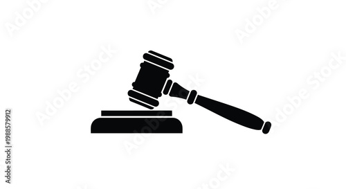 A stark black silhouette depicts a classic gavel resting on a sounding block high quality professional