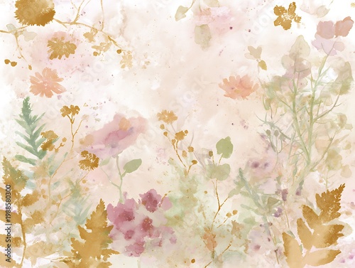 Watercolor Floral Garden Painting with Various Flowers and Greenery