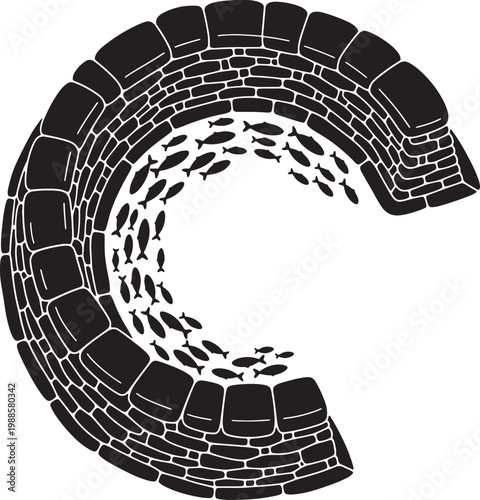 Broken Brick Wall Archway on White Background