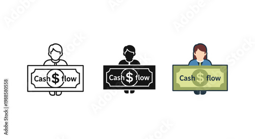Cash flow icons with diverse people holding money bills