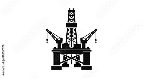 Vector illustration of oil drilling rig icon, simple style on a transparent background