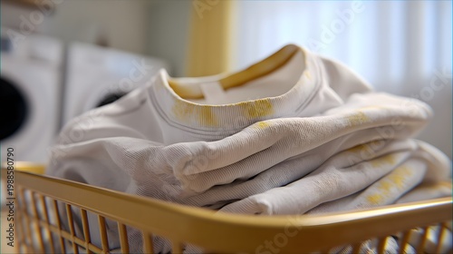 A scene of yellowed laundry lying around.