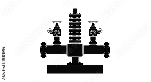 Vector illustration of oil wellhead equipment silhouette icon for oil and gas industry on a transparent background
