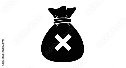 Vector illustration of money bag icon with a cross symbol, flat vector illustration on a transparent background