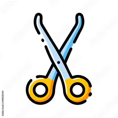 Colorful doodle icon scissors isolated on transparent background, for barbershop or sewing service