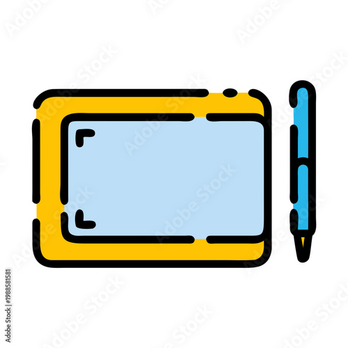 Digital drawing tablet with stylus pen, flat design, isolated on transparent background