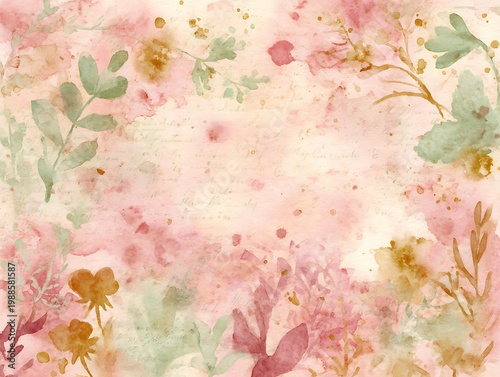 Floral watercolor background with space for text, showcasing a soft pastel color palette and delicate details. The illustration evokes feelings of serenity, romance, and natural beauty.