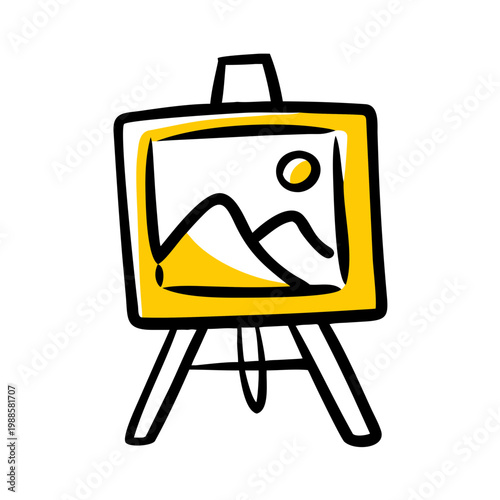 Easel with painting doodle color line art vector icon illustration on transparent background