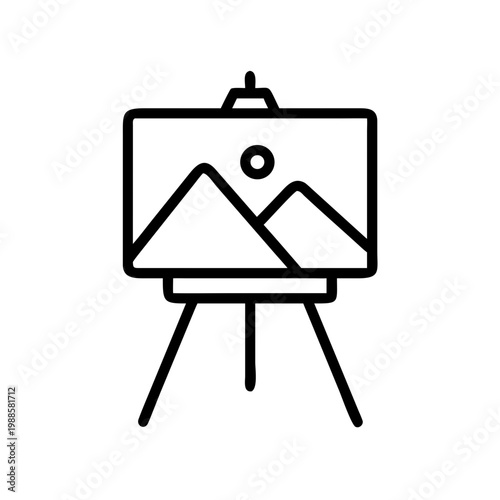 Easel with painting line art vector icon illustration design element on transparent background