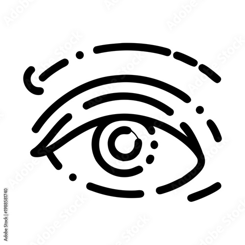 Minimalist eye outline with dashed lines and dots on transparent background