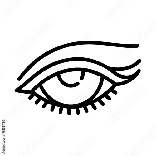 Elegant line drawing of an eye with stylized lashes and brow on transparent background