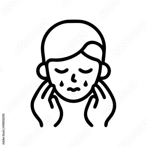 Crying person outline icon representing sadness grief or emotional distress for psychology