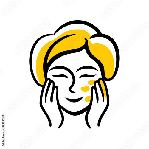 Woman applying facial moisturizer icon vector illustration for beauty skincare routine design