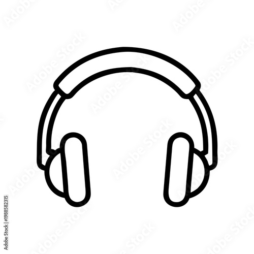 Outline icon of headphones, sleek black line art, isolated on transparent background