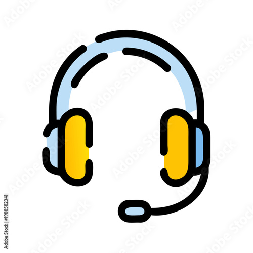 Headset with microphone, blue and yellow elements, isolated on transparent background